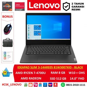 Lenovo Ideapad Slim 3-14ARE05 81W3007XID | AMD Ryzen 7-4700U | RAM 8GB | SSD 512GB | W10 | OHS | 14.0 FHD