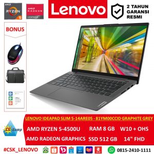 Lenovo Ideapad Slim 5-14ARE05 - 81YM00CCID Graphite Grey | Ryzen 5-4500U | AMD Radeon | RAM 8GB | SSD 512GB | W10 | OHS | 14.0 FHD IPS