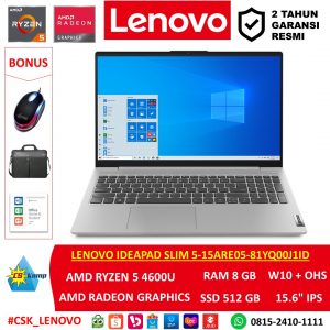 Lenovo Ideapad Slim 5-15ARE05-81YQ00J1ID | Ryzen 5 4600U | AMD Radeon Graphics | RAM 8GB | SSD 512GB | W10 | OHS | 15.6 FHD IPS