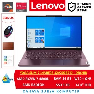 Lenovo Yoga Slim7 - 14ARE05  Orchid 82A200B7ID | AMD RYZEN 7-4800U | RAM 16GB | SSD 1TB | W10 | OHS | 14.0 FHD