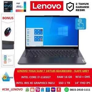 Lenovo Yoga Slim7 14ITL05 82A3001BID - Slate Grey | Intel EVO i7-1165G7 | 16GB | SSD 1TB |Intel Iris Xe 96EU | W10 | OHS | 14.0 FHD