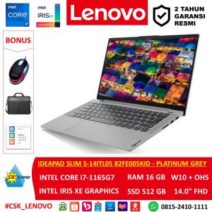 Lenovo Ideapad Slim 5-14ITL05 82FE005KID | Intel Core i7-1165G7 | Intel Iris Xe | RAM 16GB | SSD 512GB | W10 | OHS | 14 FHD IPS