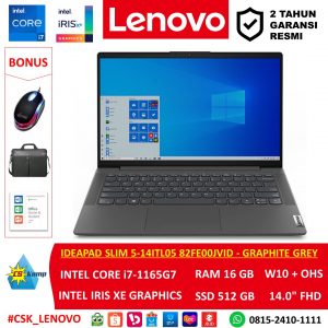 Lenovo Ideapad Slim 5-14ITL05 82FE00JVID | Intel Core i7-1165G7 | Intel Iris Xe | RAM 16GB | SSD 512GB | W10 | OHS | 14 FHD IPS