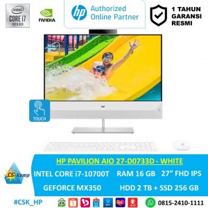 HP PAVILION AIO 27-D0733D-WHITE | i7-10700T | GeForce MX350 | RAM 16GB | HDD 2TB + SSD 256GB | W10H | 27.0 FHD IPS Touchscreen