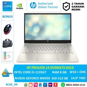 HP Pavilion 14-DV0066TX GOLD | i5-1135G7  | RAM 8GB | SSD 512GB | GeForce MX450 | W10 | OHS | 14.0 FHD