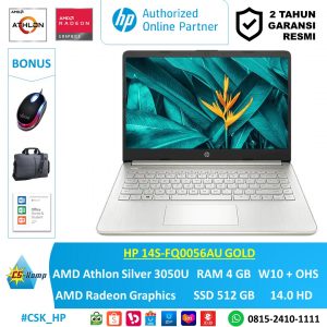 HP 14s-FQ0056AU-GOLD | AMD Athlon Silver 3050U | AMD Radeon | RAM 4GB | SSD 512GB | W10H | OHS | 14.0 HD