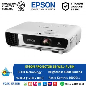 EPSON PROJECTOR EB-W51 | 3LCD Technology | WXGA (1200 x 800) | 4000 Lumens