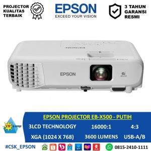 EPSON PROJECTOR EB-X500 | XGA | 3600 Lumens | 16000:1 | 4:3