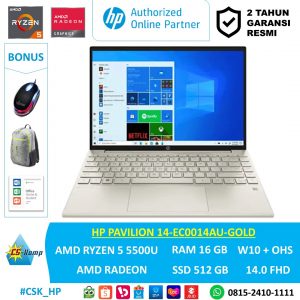 HP PAVILION 14-EC0014AU-GOLD | Ryzen 5 5500U | RAM 16GB | SSD 512GB | AMD Radeon | W10 | OHS | 14.0 FHD IPS