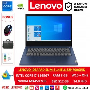 Lenovo IdeaPad Slim 3 14ITL6 82H700GRID Abbys Blue | Intel Core i7-1165G7 | Nvidia MX450 | RAM 8GB | SSD 512GB | W10 | OHS | 14.0 FHD TN