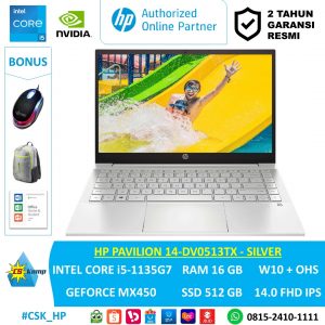 HP PAVILION 14-DV0513TX SILVER | Intel Core i5-1135G7 | GeForce MX450 | RAM 16GB | SSD 512GB | W10 | OHS | 14.0 FHD IPS