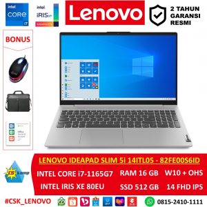 Lenovo IdeaPad Slim 5i 14ITL05-82FE00S6ID Platinum Grey | Intel Core i7-1165G7 | Iris Xe 80EU | RAM 16GB | SSD 512GB | W10 | OHS | 14.0 FHD IPS