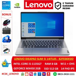 Lenovo IdeaPad Slim 5i 14ITL05 - 82FE00XSID Platinum Grey | Intel Core i5-1135G7 | GeForce MX450 | RAM 8GB | SSD 512GB | W11 | OHS2021