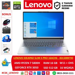 Lenovo IdeaPad Slim 5 Pro 16ACH6-82L500KYID Grey | AMD Ryzen 7 5800H | RTX 3050 | RAM 16GB | SSD 512GB | W11 | OHS2021 | 16.0 WQXGA IPS