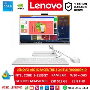 LENOVO AIO IDEACENTRE 3 24ITL6 F0G0009XID WHITE | Intel Core i5-1135G7 | RAM 8GB | SSD 512GB | GeForce MX450 | W10 | OHS | 23.8 FHD IPS