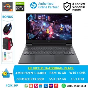 HP VICTUS 16-E0088AX BLACK | AMD Ryzen 5-5600H | GeForce RTX 3060 | RAM 16Gb | SSD 512GB | W10 | OHS | 16.1 FHD IPS