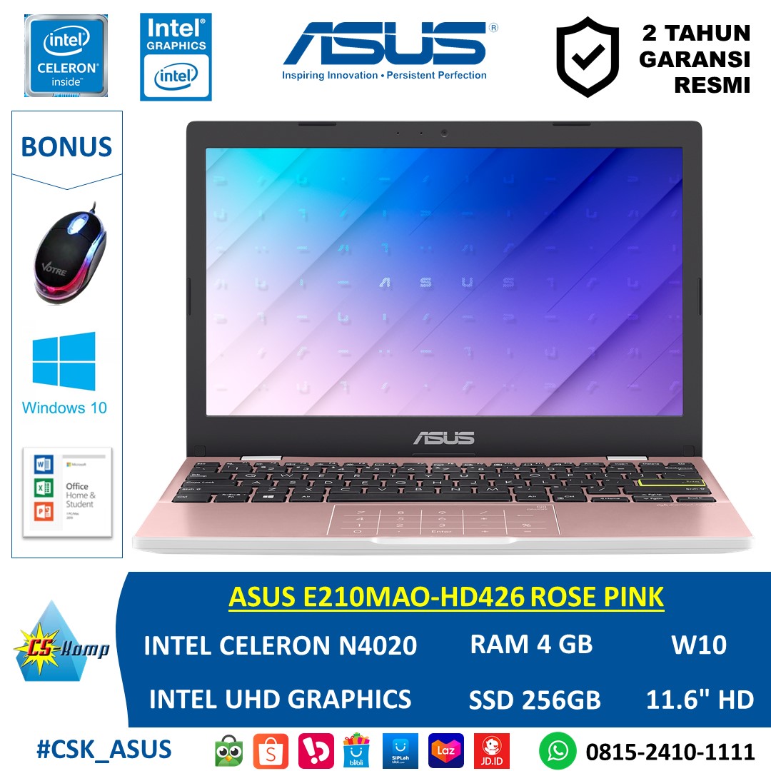 ASUS E210MAO-HD426 ROSE PINK |Intel Celeron N4020 | RAM 4GB | SSD