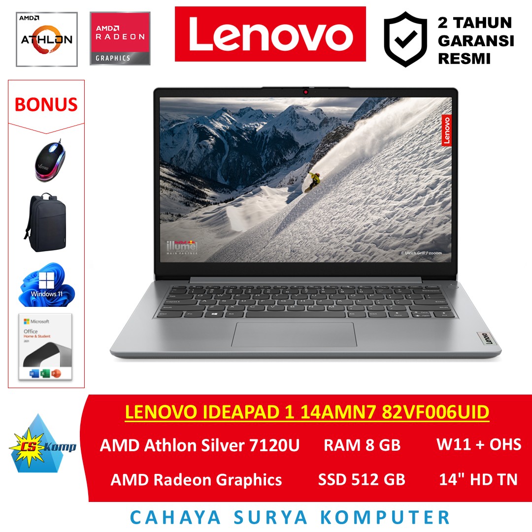 Lenovo IdeaPad 1 14AMN7 82VF006UID AMD Athlon RAM 8GB SSD 512GB